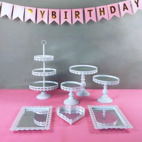 White Metal Wedding Cake Stand Holder 7 Pcs/Set Cupcake Stand Serving Stand Display Rack Birthday Party Decoration