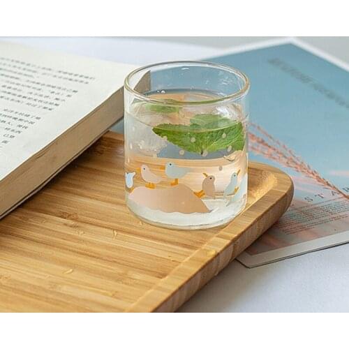 Ins220Ml Ins Korea Mini Cartoon Glass Three Bird Cup Coffee Milk Tea Mug Breakfast Coffee Yogurt Cup Glass Juice Cup