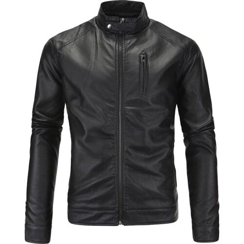 Mens Black Leather Jacket Jacket Mens Slim PU Leather Jacket High Quality Mens Stand Collar Spring and Autumn Thin Jacket 5XL