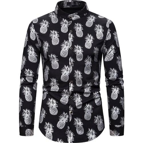 Fashion Pineapple Print Long Sleeve Shirt Men 2020 Autumn New Slim Fit Mens Dress Shirts Casual Button Down Camisas Para Hombre
