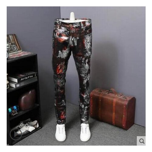 2020 New Men Hot Sale Casual Men Quality Comfortable Trousers Men Printed Slim Flower Pants PU Casual Straight Long Pants