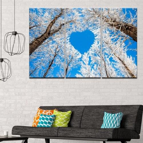 Canvas Pictures Wall Art Modular HD Prints Modern Home Decor 3 Pieces Winter Snow Trees Blue Sky Poster Scenery Paintings Frame