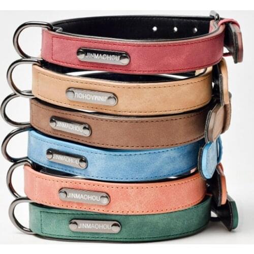 Pet collar Environment-friendly leather dog neck collar Traction collar adjustable zinc alloy solid color dog collar pet accesso