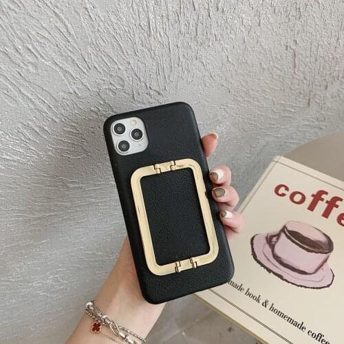 Simple Suqare Portable Buckle Metal Holder Bracket Phone Case For Apple iPhone 12 Promax 11 Mini XS XR 7 8 Plus SE Back Cover