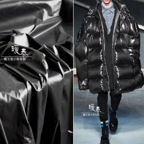 Black shiny Coated Down Jacket Fabric Windproof Waterproof DIY Sewing clothes Coat Down Jacket garment Designer Fabric