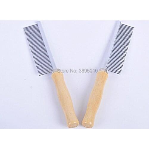 Stainless Steel Pet Comb for Dog Cat Hair Removal Single Row Straight Comb Long Wood Handle Puuply Hair Remover Hair Brush F1122