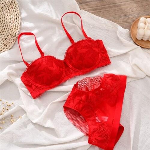Sexy and elegant langerie cojunto lace half-cup bralette thin comfortable intimates female big breasts show small bra set