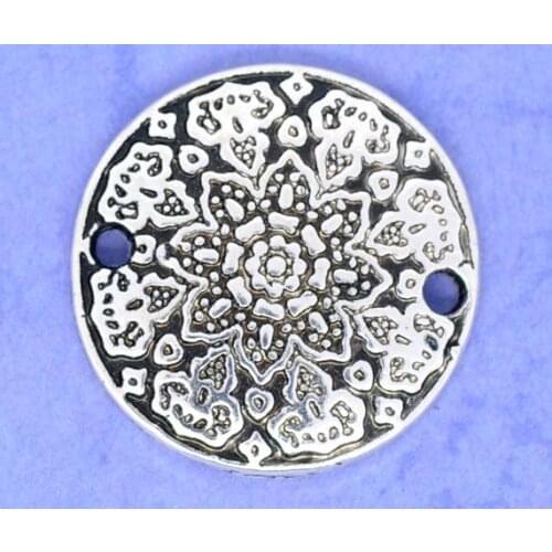 DoreenBeads Silver Color Flower Charm Connectors Beads Findings 19mm Dia.sold per pack of 20