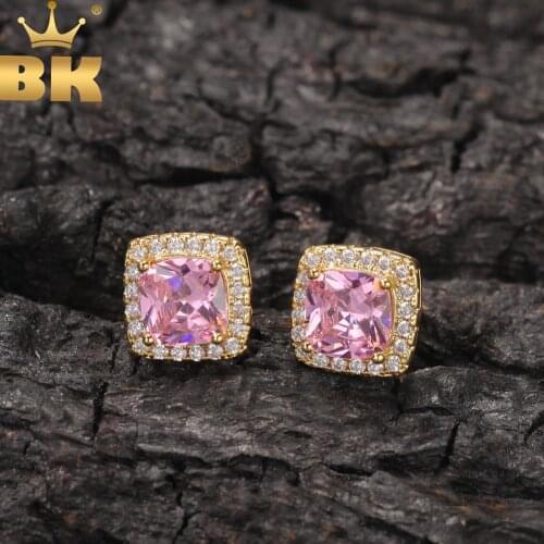 The Bling King Square Pattern Pink Zircon Earring Paved Baguette Cubic Zirconia Copper Earring Fashion Hiphop Jewelry Gift Women