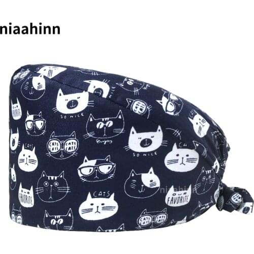 Cotton Printed Operating Room Hat Doctors Nurses Medical Work Cap Adjustable Medical Scrubs Work Cap Pet Veterinary Surgical Cap