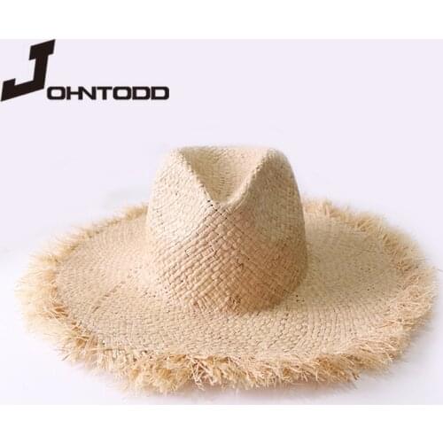 New Brand Oversize Straw Sun Hats Large Wide Brim Natural Raffia Panama Beach Soft Straw Sun Caps Shade Holiday Hats for Women