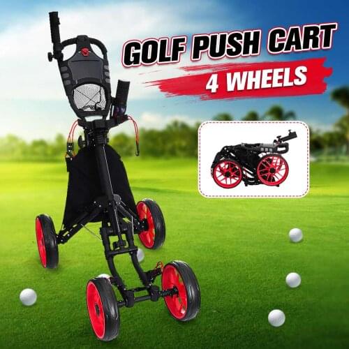 Folding Aluminum Alloy Golf Trolley 4 Wheels Golf Bag Pull Push Cart Umbrella Cup Holder Adjustable Trolley with Footbrake