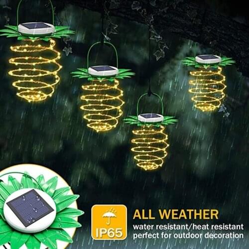 LED Solar Pineapple Hanging Lantern Fairy String Lights Outdoor Waterproof Dusk To Dawn Sensor Lighting for Garden Decoration