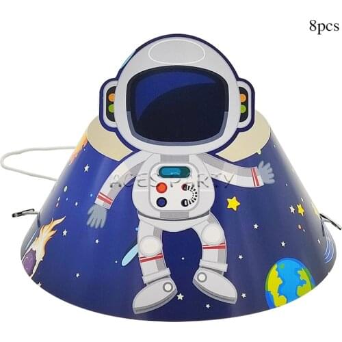 Party Supplies 8pcs for Kids Children Astronaut Solar Space Theme Decoration Birthday Cap Hat with Elastic Band
