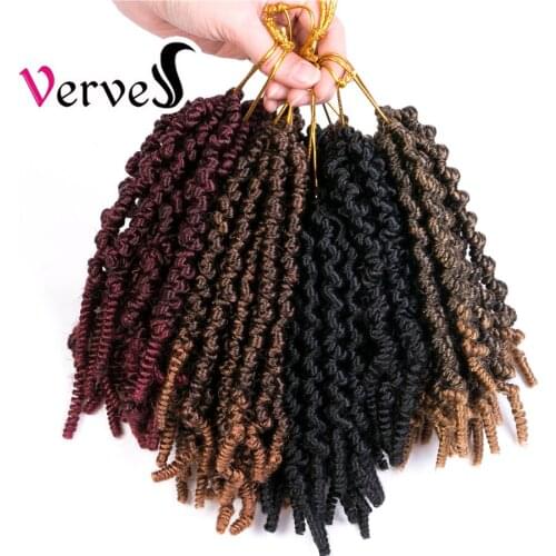VERVES Crochet Hair Curly Pre-twisted Braids 8 inch 15 Roots Synthetic Braiding Hair Extensions Ombre color Black Brown