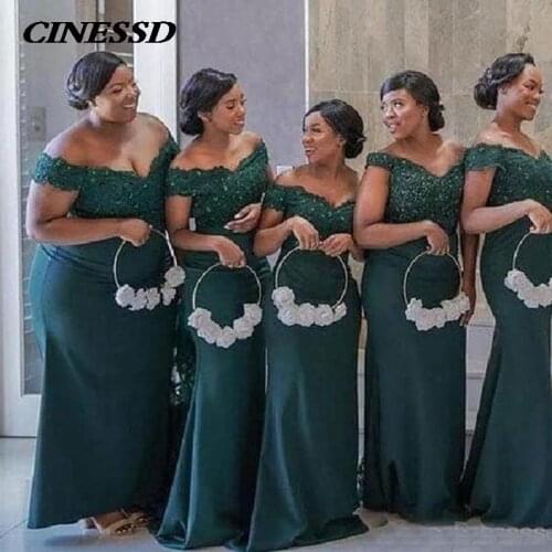 Vintage Lace Off Shoulder Bridesmaid Dresses 2021 Customize Plus Size Mermaid Long Prom Dress vestidos Women Formal Party Gown