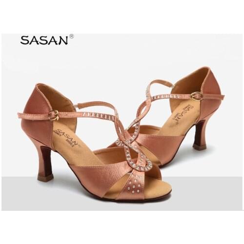 Woman SASAN Sprinkle Authentic Latin Dance Shoes Female Adult With Drill Dance Heels soft bottom Latin Dance Lallroom Dances-136