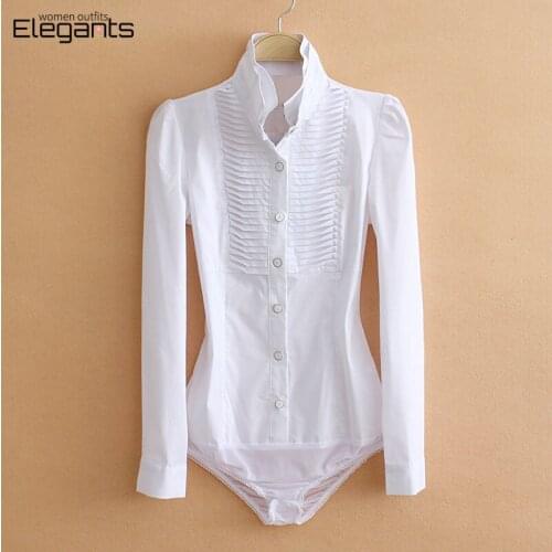 Office Lady Work Wear White Dress Shirts for Women Business Formal Blouse and Tops Autumn 2021 Bodysuit Overalls Fashion Rompers
