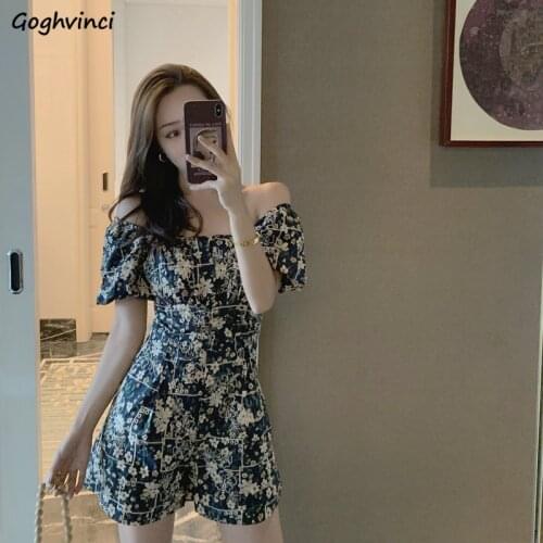 Rompers Women High Waist Square Collar Comfort Retro Print Elegant Harajuku Street Wide Leg Short Puff Sleeve Female Summer Ins