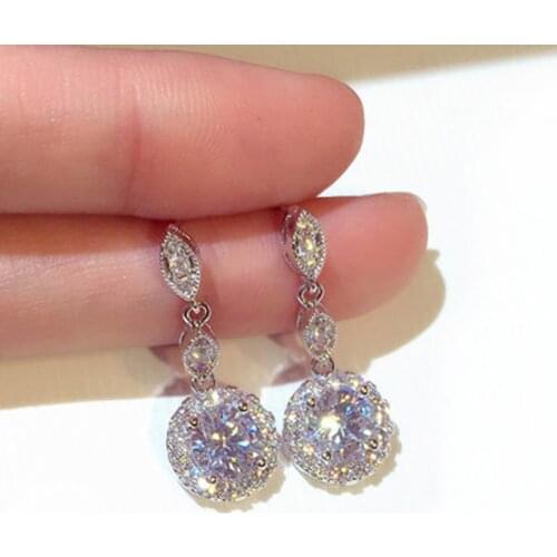 Trendy Full AAA Bling Zircon Drop Earring for Women Shine Transparent Zirconia Round Circle Stud Earring Wedding Jewelry Pendant