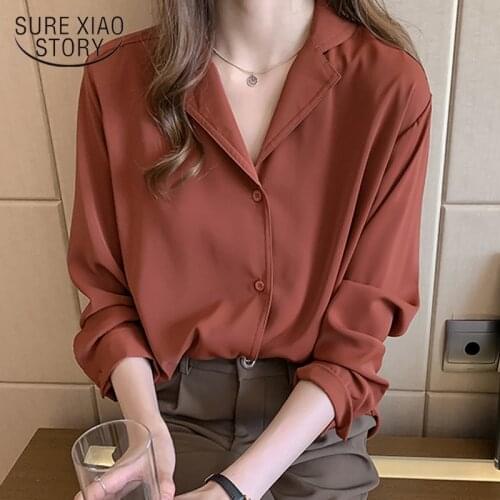 2021 Korean Long Sleeve Cardigan Clothing Women V-neck Shirts Women Chiffon Blouse Solid Camisa Blusas Mujer De Moda 9380 50