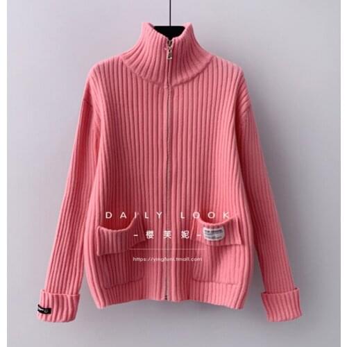 Woman Sweater Knitted Turtleneck Pockets Zipper Long Sleeve Cardigan Tops Casual Style 2021 New Fall Fashion Ladies Sweaters