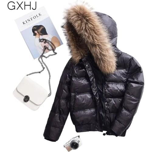 Women natural big fur coat 90% duck down coat Winter Large Real Raccoon Fur Hooded Short Jacket Parkas Warm Snow Outwear LHj267