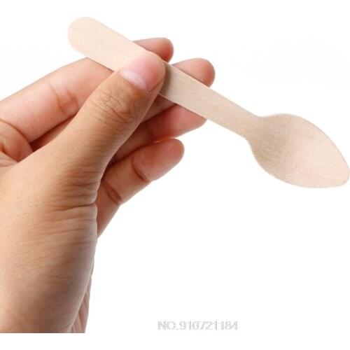 100Pcs Disposable Mini Wooden Spoon Ice Cream Dessert Spoons Wedding Parties N19 20 Dropshipping