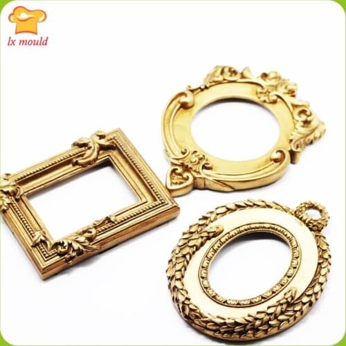 2021 new boutique retro photo frame silicone mould lace retro pattern sugar organic silicone square mold cake decoration