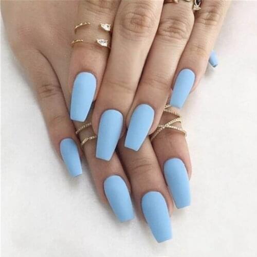 24Pcs Matte Sky Blue Artificial Fake Nails Long Ballerina False Nails For Design DIY Fingernail Art Tips Manicure Tool
