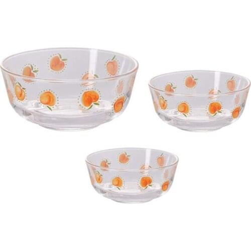 3PCS Peach Pattern Glass Salad Bowl Snack Beef Bowl Dormitory Student Instant Noodle Oatmeal Bowl