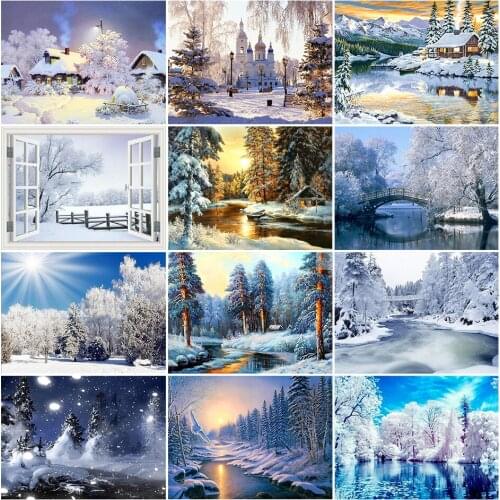 5D Diy Diamond Painting Winter Snow Scenery Rhinestone Picture Diamond Embroidery Winter Landscape Cross Stitch Mosaic Art Decor