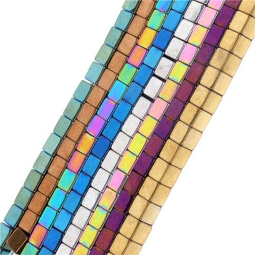 Free Shipping mixed natural stone hematite cube square loose spacer beads Black/Gold/Rainbow 2mm 3mm 4mm