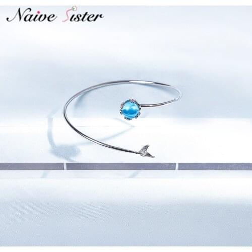 Cute Mermaid Bracelets for Women Fashion Copper Jewelry Blue Crystal Trendy Christmas Love Gift Girls Simple Classic Jewellery