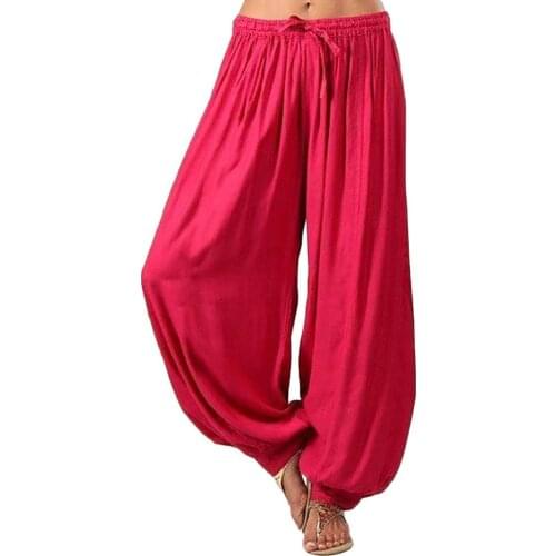Summer Women Pants Loose Drawstring Solid Color Wide Leg Long Plus Size Loose Comfort Harem Sports Trousers 8 Color