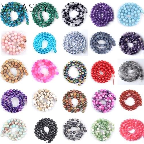 Natural Mix Mineral Gem Stone Agates Jades Tiger Eye Lava Round Beads For Jewelry Making 4-12mm Spacer Beads Diy Bracelets 15