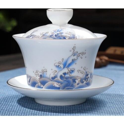 Handmade Tea Brew Tea Cup Gaiwan Traditional Ceramic Tea Cups Chinese Teaset Classical Tureen 180ml Lid Bowl Saucer