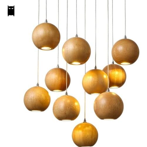 7/10/16 Lights Ball Wooden Pendant Lighting Cord Fixture Korean Northern Japan Hanging Ceiling Lamp Lustre Luminaire Foyer Room