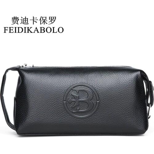FEIDIKABOLO 100% Genuine Leather Men wallet Clutch Bags Mens Handy Bag Portable Long Male Purses Carteira Masculina Man Purse