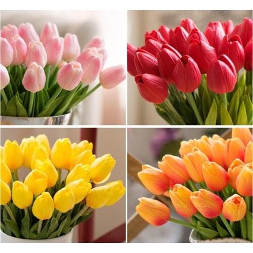 18PCS Tulip Artificial Flower Real Touch Artificial Bouquet Fake Flower for Wedding Decoration Flowers Home Garen Decor