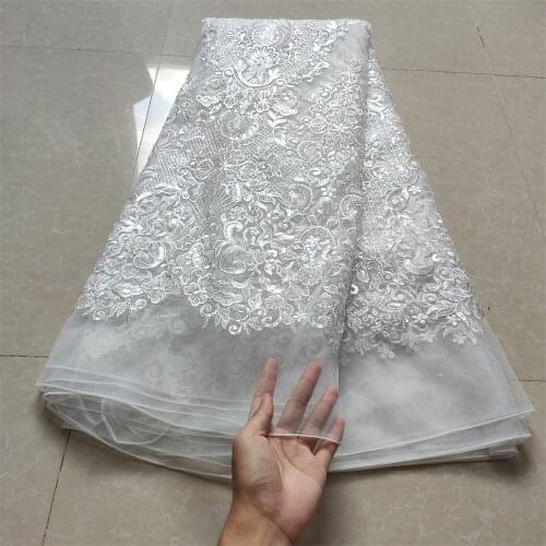 2021 Latest Embroidery French Tulle Lace Fabric With Sequins Pure White African Lace Fabric For Wedding Party Dress JYN315