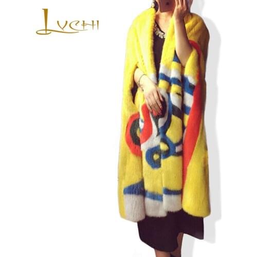 LVCHI Noble New Natural Full Pelt Mink Fur Winter tunic Coat Womens Sleeveless Fashion All-match Knitted Mink Coat big