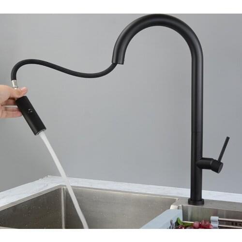 Matte Black Pull Out Kitchen Faucet SUS304 Stainless Steel Kitchen Sink Mixer Tap Pull Out Sprayer Single Hole Deck Mounted