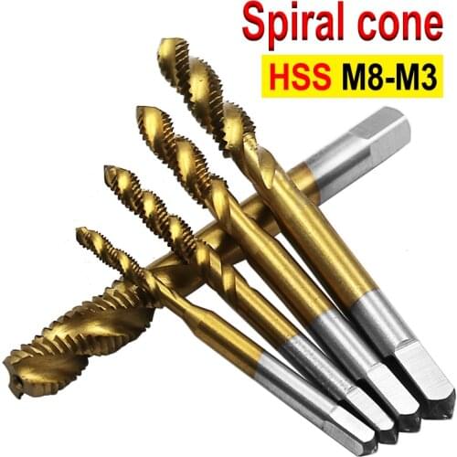 Titanium Coated Thread Tap Drill Metric Hss Spiral Fluted Machine Screw Tap M3 M4 M5 M6 M8 Spiral Pointed Taps