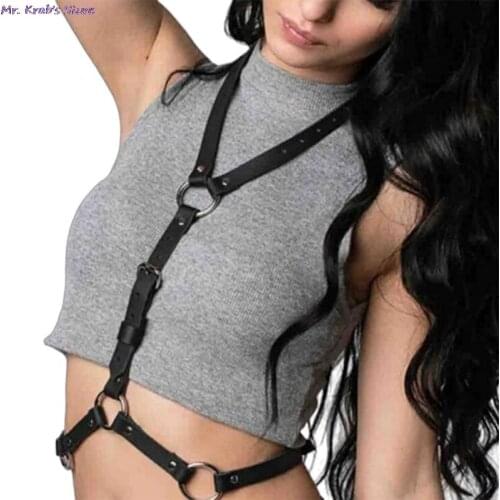 Fashion Bondage Adjustable Chest Straps Black Slim Suspenders Buckle Top Leather Harness Belt Punk Goth Bra