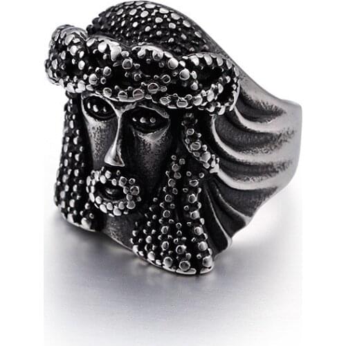 Titanium steel jewelry Europe and the United States national style retro head mens rings