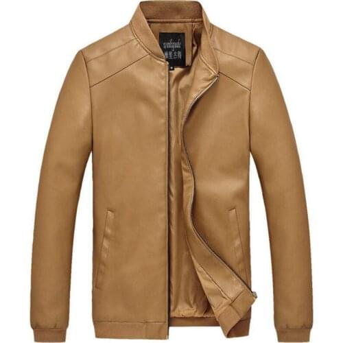 Men Brown Leather Jackets And Coats New Spring Autumn PU Leather Coats Good Quality Male Solid Casual Leather Coats Size 5XL