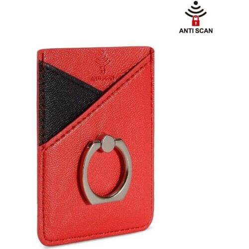 Men Women Credit ID Card Holder Cell Phone Wallet for Men Pocket Stick On Adhesive with Finger Ring Kickstand Secure Grip RFID