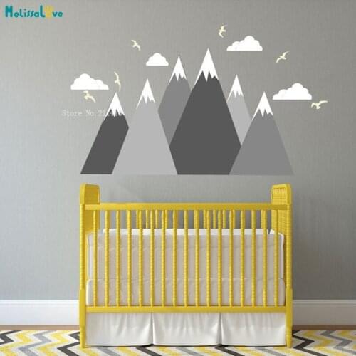 Adventure Mountains With Birds Wall Murals Decals ReMovable Fabric Decals Kids Baby Room Stickers Handmade YT5249