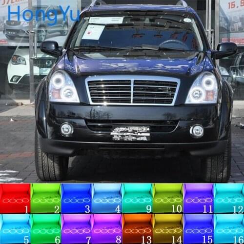 Latest Headlight Multi-color RGB LED Angel Eyes Halo Ring Eye DRL RF Remote Control for Ssangyong Rexton 2006 - 2011 Accessories